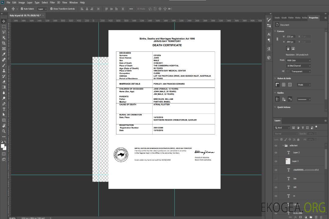 Modèle de certificat de décès du territoire de Jervis Bay en Australie au format Word template